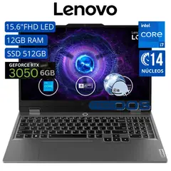 LENOVO - Laptop LOQ 15IRX9, Intel core i7-13va Gen. Ram 12GB, SSD 512GB, RTX 3050 6GB, 15.6 FHD, Free