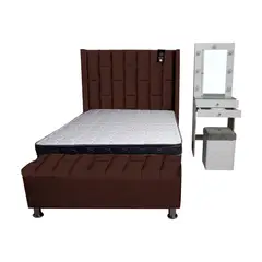 BARAKA HOME - Dormitorio Boreti 1.5 Plz + Cabecera + Tocador + Puff + Baúl - Chocolate