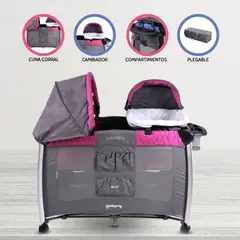EBABY - Cuna Corral Lauren 730 con Luz y Sonido Rosado