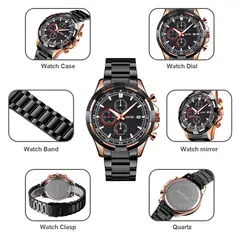 SKMEI - Reloj 9192 NEGRO BORDES ORO ROSA CORREA ACERO