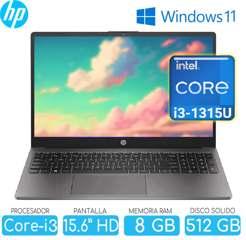 Laptop core i3 1315U SSD 512GB Ram 8GB Pant. 15.6''HD Windows 10 250G10