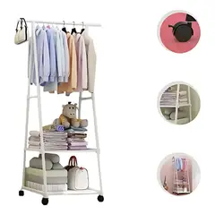 GENERICO - Colgador Perchero de Metal Organizador de Ropa con Ruedas - Blanco - M