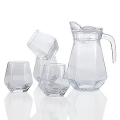 PENTHA - Jarra de Vidrio 900ml con Tapa más 4 Vasos Hexagonales