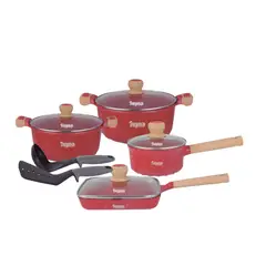 Reyna - Juego de ollas antiadherentes Dakota 10 piezas color rojo