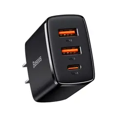 BASEUS - Cargador Rápido USBx2 Y USB-C 30W Negro