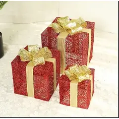 GENERICO - Set de 3 cajas de regalo adorno con luces led para Navidad