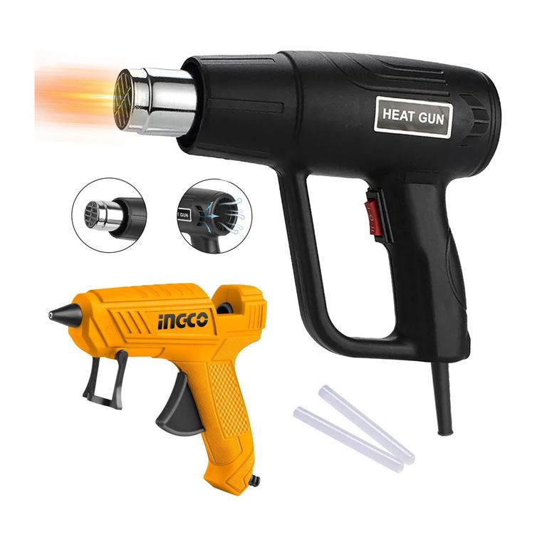 PISTOLA DE CALOR AIRE CALIENTE DOBLA TUBOS+ PISTOLA SILICONA