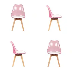 GRUPO CB - Silla Acolchada Modelo Eames Rosa Translúcido Pack x4