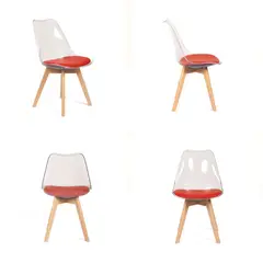 GRUPO CB - Silla Acolchada Modelo Eames Transparente con Asiento Rojo