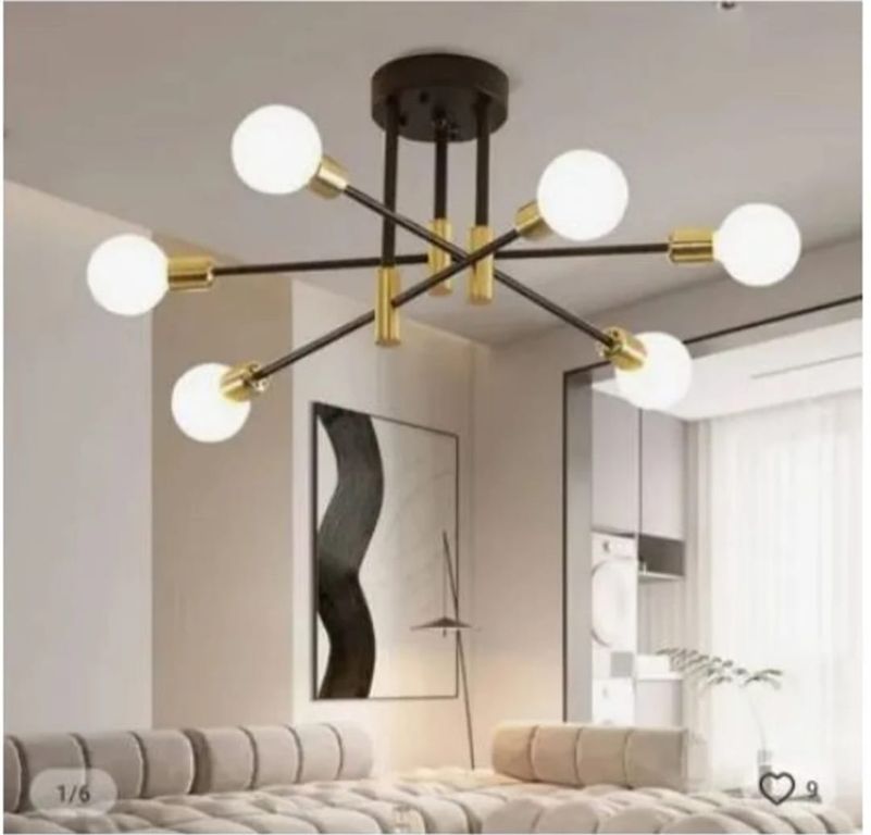 Lámpara Colgante Corela negro con dorado 6 Luces, Focos