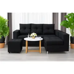 GENERICO - Sofá Seccional Minimalista Perú + Puff de Regalo - Negro