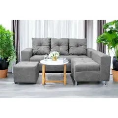 GENERICO - Sofá Seccional Minimalista Perú + Puff de Regalo - Gris Claro