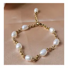 GENERICO - PULSERA DE PERLAS DE RIO NATURAL - PIEZA HECHA A MANO