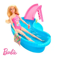 BARBIE - Muñeca con Piscina y Tobogán