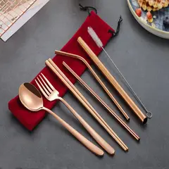 GENERICO - SET DE CUBIERTOS X7PZS PERSONAL BRONCE SORBETES PALILLOS CUBIERTOS