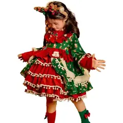 GENERICO - DISFRAZ VESTIDO MANGA LARGA CAPAS TUTU NAVIDAD 1 A 2 AÑOS SIN ACCESORIOS