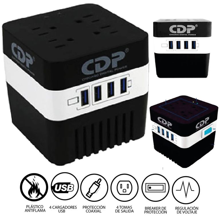 ESTABILIZADOR RU-AVR604I 600VA/300W 4 SALIDAS 4 PORT USB