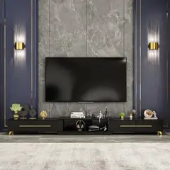 TU MESITA - Mesa de TV Expandible Royalty color Negro 4 cajones
