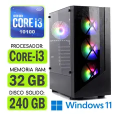 INTEL - Computadora CPU RGB CORE i3-10100 RAM 32Gb SSD 240Gb Windows PC 10ma Gen
