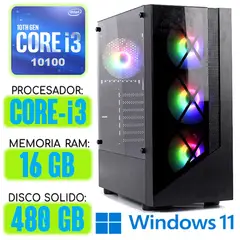 INTEL - Computadora CPU RGB CORE i3-10100 RAM 16Gb SSD 480Gb Windows 10 PC 10maGen