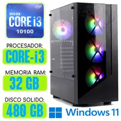 INTEL - Computadora CPU RGB CORE i3-10100 RAM 32Gb SSD 480Gb Windows 11 PC 10maGen