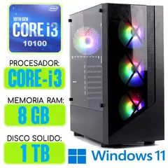 INTEL - Computadora CPU RGB CORE i3-10100 RAM 8Gb SSD 1Tb Windows 11 PC 10maGen