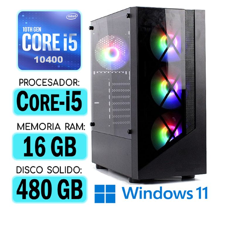 Computadora CPU RGB CORE i5-10400 RAM 16Gb SSD 480Gb Windows PC 10maGen