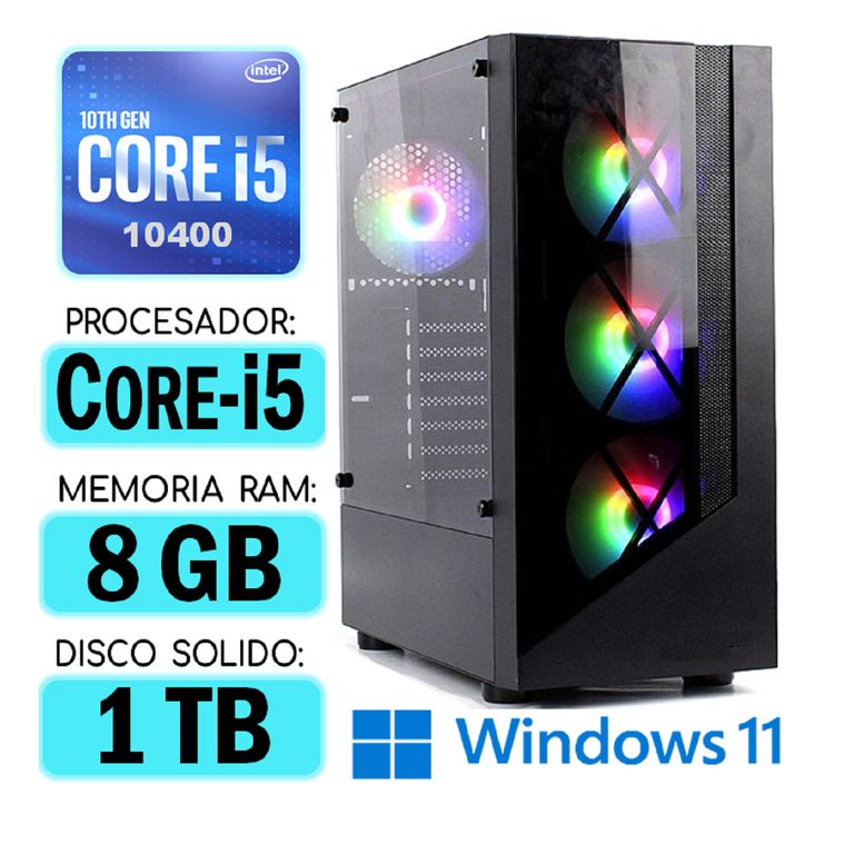 Computadora CPU RGB CORE i5-10400 RAM 8Gb SSD 1Tb Windows PC 10maGen
