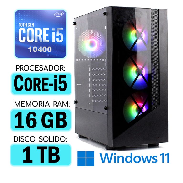 Computadora CPU RGB CORE i5-10400 RAM 16Gb SSD 1Tb Windows PC 10maGen