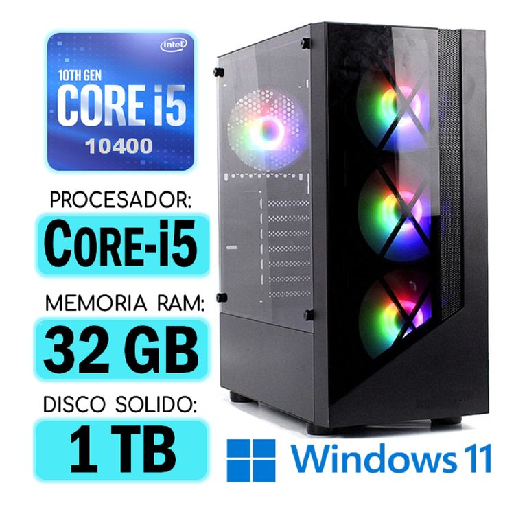 Computadora CPU RGB CORE i5-10400 RAM 32Gb SSD 1Tb Windows PC 10maGen