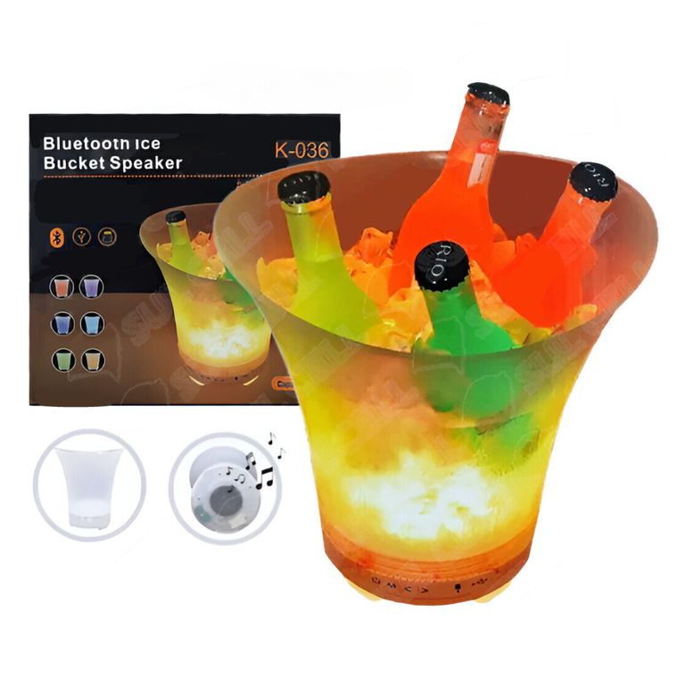 Parlante Hielera Bluetooth Recargable Luz RGB Cubeta Cubo 7 Litro