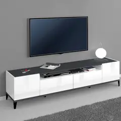 TU MESITA - Mesa de TV Moderna Jenny color BlancoGris 2 puertas 2 cajones