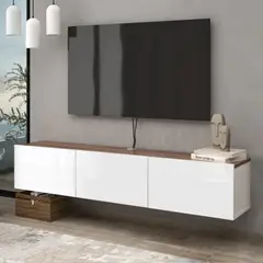 TU MESITA - Mesa de TV Flotante Aquiles color BlancoMarrón 3 puertas