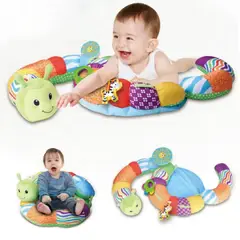 GENERICO - Cojin Oruga 2 EN 1para bebe JUGUETE DE ESTIMULACIÓN CELESTE
