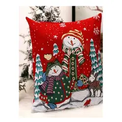 GENERICO - Funda Cojín Muñeco de Nieve Navideño Doble cara 45 x 45cm