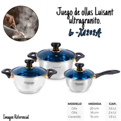 LUISSANT - Juego de ollas 6 Piezas Azul