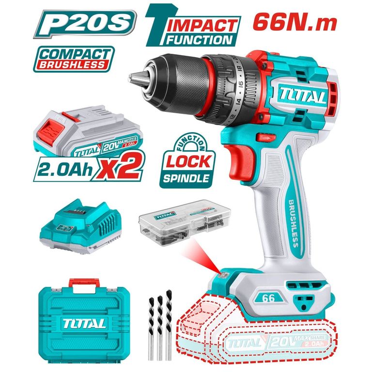 TALADRO PERCUTOR BRUSHLESS 20V 66NM BL MOTOR-TIDLI20668