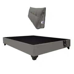 BARAKA HOME - Base de Cama Luton + Cojin de Respaldo Bitola 1.5 Plz - Gris Oscuro