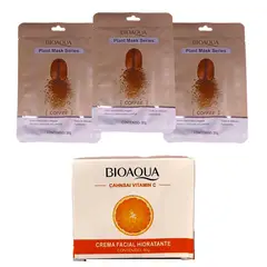 BIOAQUA - MASCARILLA FACIAL 3 UND + CREMA HIDRATANTE VITAMINA C