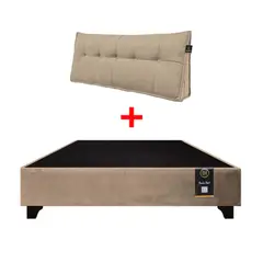 BARAKA HOME - Base de Cama Luton + Cojin de Respaldo Bitola 2 Plz - Beige Claro