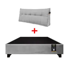 BARAKA HOME - Base de Cama Luton + Cojin de Respaldo Bitola 2 Plz - Gris Claro