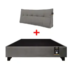 BARAKA HOME - Base de Cama Luton + Cojin de Respaldo Bitola 2 Plz - Gris Oscuro
