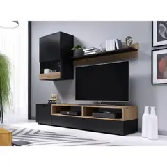 TU MESITA - Set Mesa de TV + Vitrina Flotante + Repisa Charlotte color NegroMarrón