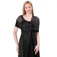 KAST PE - Chal Bufanda Serena Regulable Negro con Flecos de Hilo para fiesta