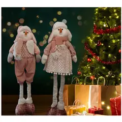 GENERICO - Set 2 Muñecos de nieve de navidad patilarga rosado 80 cm
