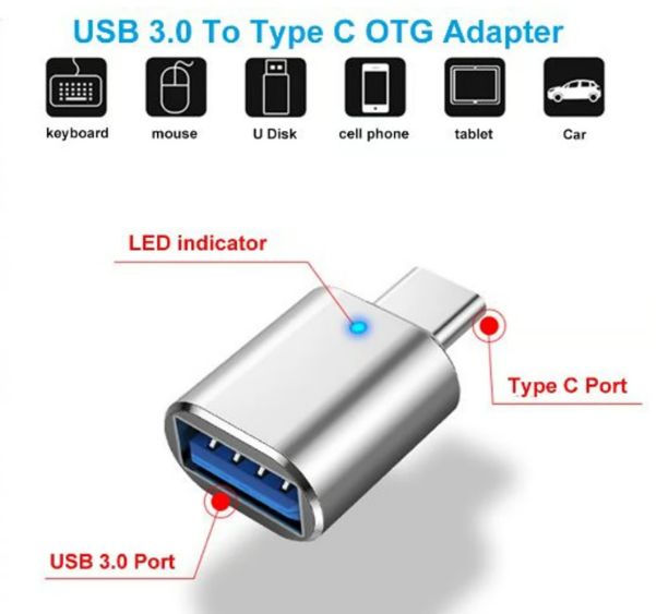 Adaptador LED USB 3,0 a tipo C, adaptador OTG a USB C