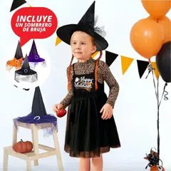 GENERICO - DISFRAZ DE NIÑA MODELO DE BRUJA - SET DE 3 PIEZAS