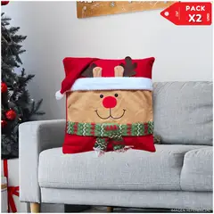 INSPIRA - Funda de cojin forro de almohada navideña Reno Rodolfo PACK X2