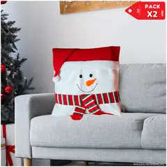 INSPIRA - Funda de cojin forro de almohada navideña Muñeco de Nieve PACK X2