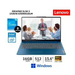 LENOVO - Laptop IdeaPad Slim 3 Intel Core i5 12°Gen16GB RAM 512GB SSD 156” FHD Wind 83ER001DLM